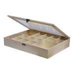 Wooden Display Box - 18 Compartment - Hinged Glass Lid - Memory Box 