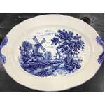 VINTAGE Blue & White Large Oval Platter - Made in Japan - Dutch Style - Windmills - 48 x 35.5 cm