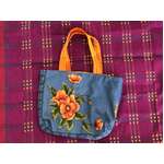 Orange Flower Tote Bag - Hand Made from Vintage Fabrics 