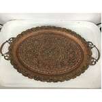 ANTIQUE Enamelled Brass Tray - India - Oval w Handles 