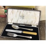 Cased Cutlery Set - Firth-Brearley Knife - Initialled M - Silver Plate - Children's Set