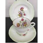 VINTAGE Royal Stafford Tea Cup Trio - Green With Floral Motif 