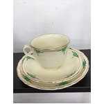 VINTAGE 1950's Burleigh Ware Cream & Green Tea Cup Trio