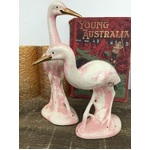 RETRO Pink Crane Ornaments x 2 - 28 cm Tall - Ceramic