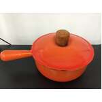 VINTAGE Cousances Le Crueset Orange Enameled Cast Iron Saucepan Size 20 