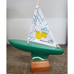 Wooden Pond Yacht - Green Base White Sail