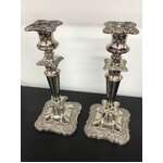 ANTIQUE Victorian Silver Plate Candlestick Pair - Grape Vine Motif - Weighted