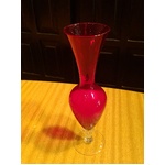 RETRO Red Glass Vase with Clear Twisted Stem & Base