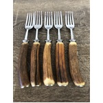 VINTAGE Stag/Antler Handle Steak Forks x 5 - Genuine 