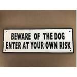 Cast Iron Sign - Beware Of The Dog Enter At Your Own Risk - Large - 39.5 x 13.5 cm