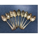 ANTIQUE Silver Plate Rattail Dessert Spoons - Mixed Lot of 9