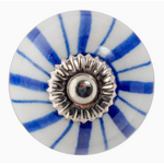 Round Ceramic Drawer Knob - Dark Blue Lines - Individual
