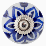 Round Ceramic Drawer Knob - Dark Blue Flower - Individual