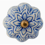 Flower Shaped Ceramic Drawer Knob - Vintage Blue  - Individual