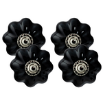 Flower Shaped Ceramic Drawer Knob - Black  - Set of Four (4)