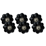 Flower Shaped Ceramic Drawer Knob - Black  - Set of Six (6)