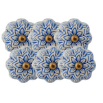 Flower Shaped Ceramic Drawer Knob - Blue and White  - Set of SIX (6)