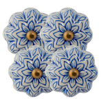 Flower Shaped Ceramic Drawer Knob - Blue and White  - Set of FOUR (4)