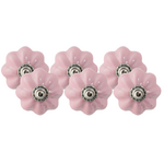 Flower Shaped Ceramic Drawer Knob - Pink  - Set of Six (6)