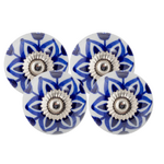 Round Ceramic Drawer Knob - Blue and White Pattern  - Set of Four (4)