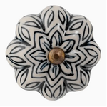 Flower Shaped Ceramic Drawer Knob - Vintage Black  - Individual