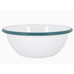 White Enamel Bowl - Tableware - 16 cm Green Rim
