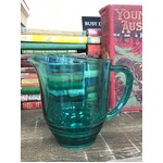 VINTAGE Turquoise Ribbed Glass Jug - Water - Large 