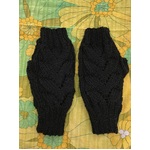 Hand Knitted Fingerless Gloves - Australian Wool - Cable Pattern - Black