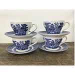Churchill England Blue Willow Cup & Saucers x 4