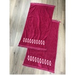 PAIR Retro MCM Dundee Bath Towels - Dark Pink w Embroidered Flowers & Fringe -  60 x 100 cm