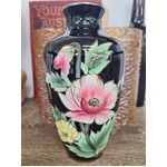 VINTAGE Japan Ceramic Black Vase with Poppies