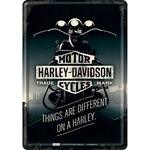 Things Are Different On A Harley - Tin Sign - Postcard Size - Nostalgic Art