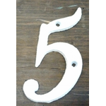 White Italic Cast Iron Metal House Number - 5