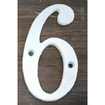 White Italic Cast Iron Metal House Number - 6