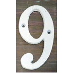 White Italic Cast Iron Metal House Number - 9