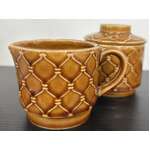 Vintage Japan Creamer Jug & Sugar Bowl - Brown Fence Pattern