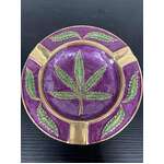 Brass Marijuana Ashtray - Purple & Green - India