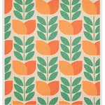 Orange & Green Flower - Swedish Style Dish Cloth - Retro Design