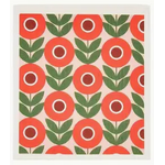 Red Flower - Swedish Style Dish Cloth - Retro Design