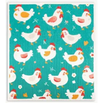 Blue Chickens - Swedish Style Dish Cloth - Retro Design