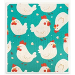 Blue Fat Chickens - Swedish Style Dish Cloth - Retro Design