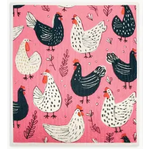 Pink Chickens - Swedish Style Dish Cloth - Retro Design