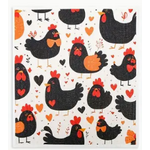 Brown Chickens - Swedish Style Dish Cloth - Retro Design