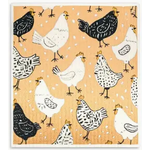 Peach Chickens - Swedish Style Dish Cloth - Retro Design