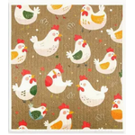 Khaki Chickens - Swedish Style Dish Cloth - Retro Design