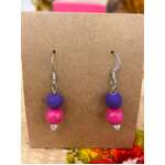 Dangle Bead Earrings - Pink & Purple - Stainless Steel