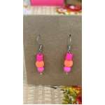 Dangle Bead Earrings - Pink & Orange - Stainless Steel