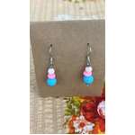 Dangle Bead Earrings - Pink & Blue - Stainless Steel