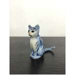 Ceramic Cat Ornament - Sitting - Blue & White Tabby - 3.5 cm