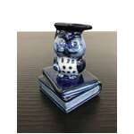 Ceramic Graduation Owl Ornament - Blue - 5 cm Tall